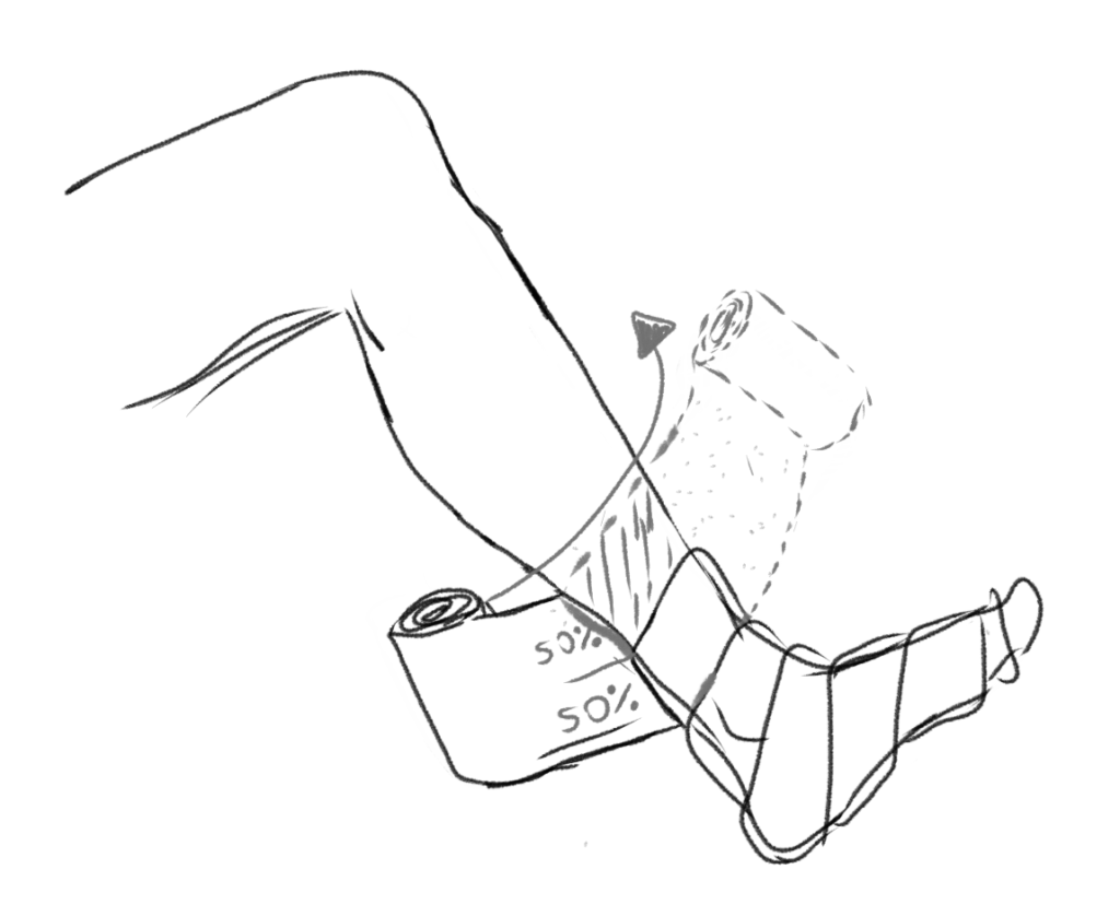 cubriendo una pierna con algodón laminado